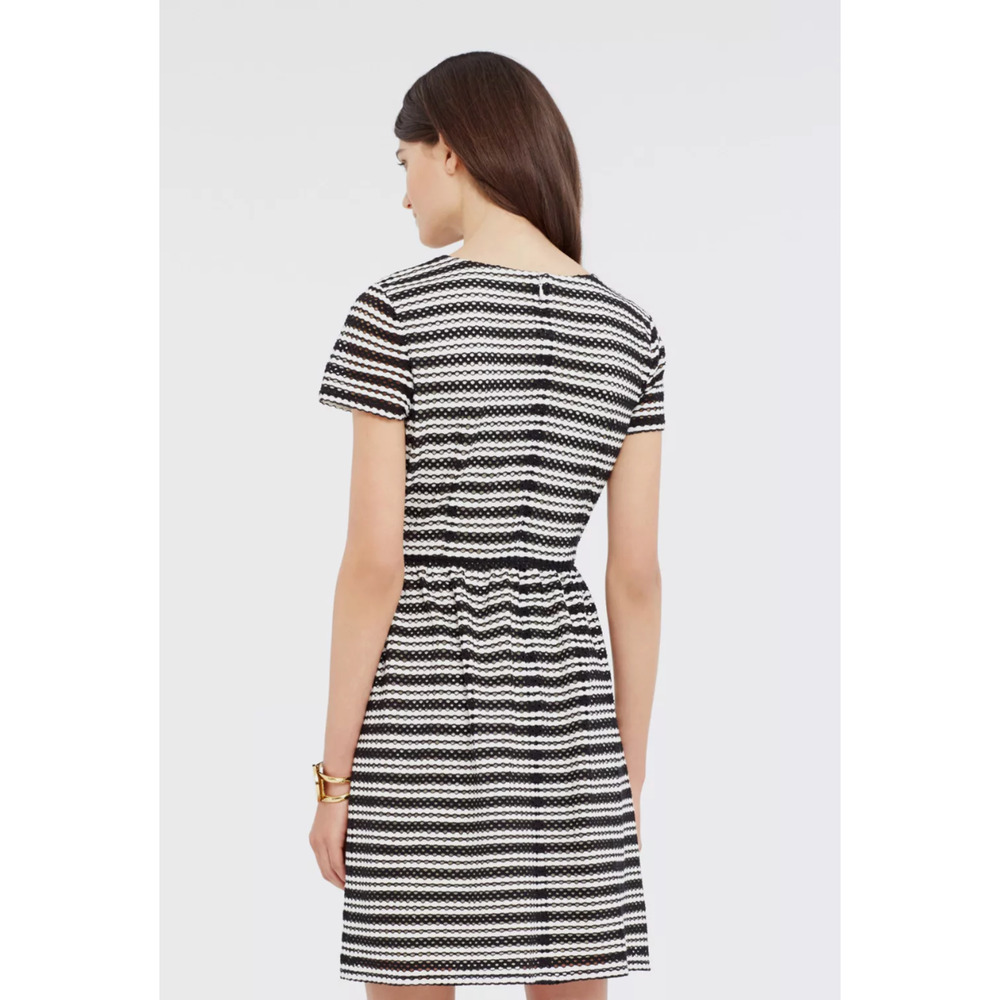 Ann Taylor 10 Cotton Eyelet Dress $149 Short Sleeve Fit & Flare Black Striped - Picture 5 of 9
